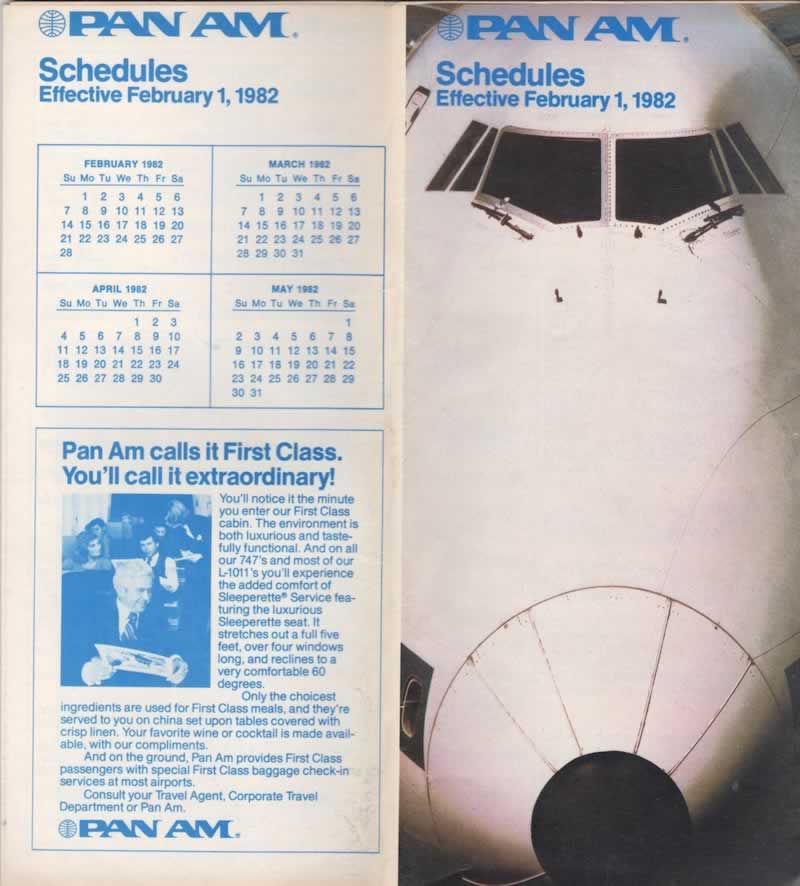 Pan American Airways Schedule Effective February 1, 1982
